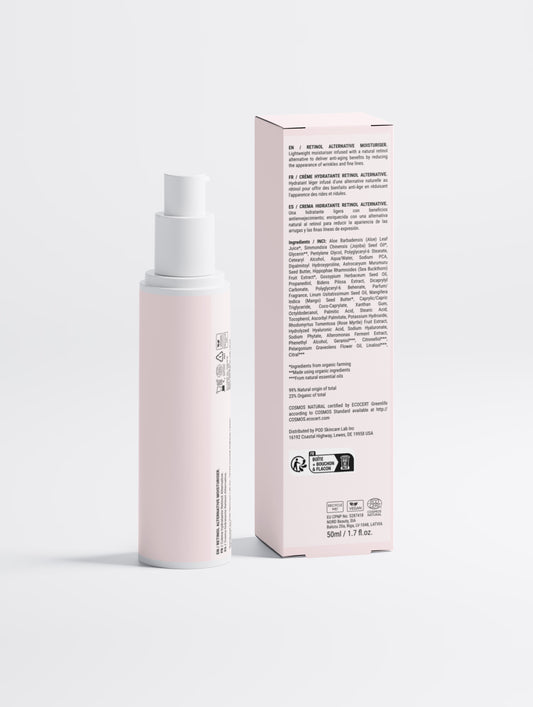 LOVEBUG Retinol Alternative Moisturiser with the carton turned to show the ingredient list