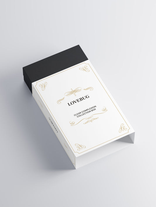 LOVEBUG Clear Complexion Collection Box in white, angled view