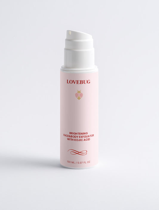 LOVEBUG Brightening Face and Body Exfoliator, 150 ml pump bottle, front view