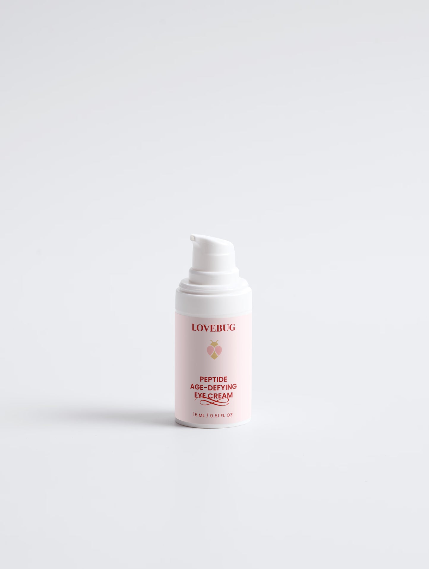 LOVEBUG Peptide Age-Defying Eye Cream pump bottle, front view