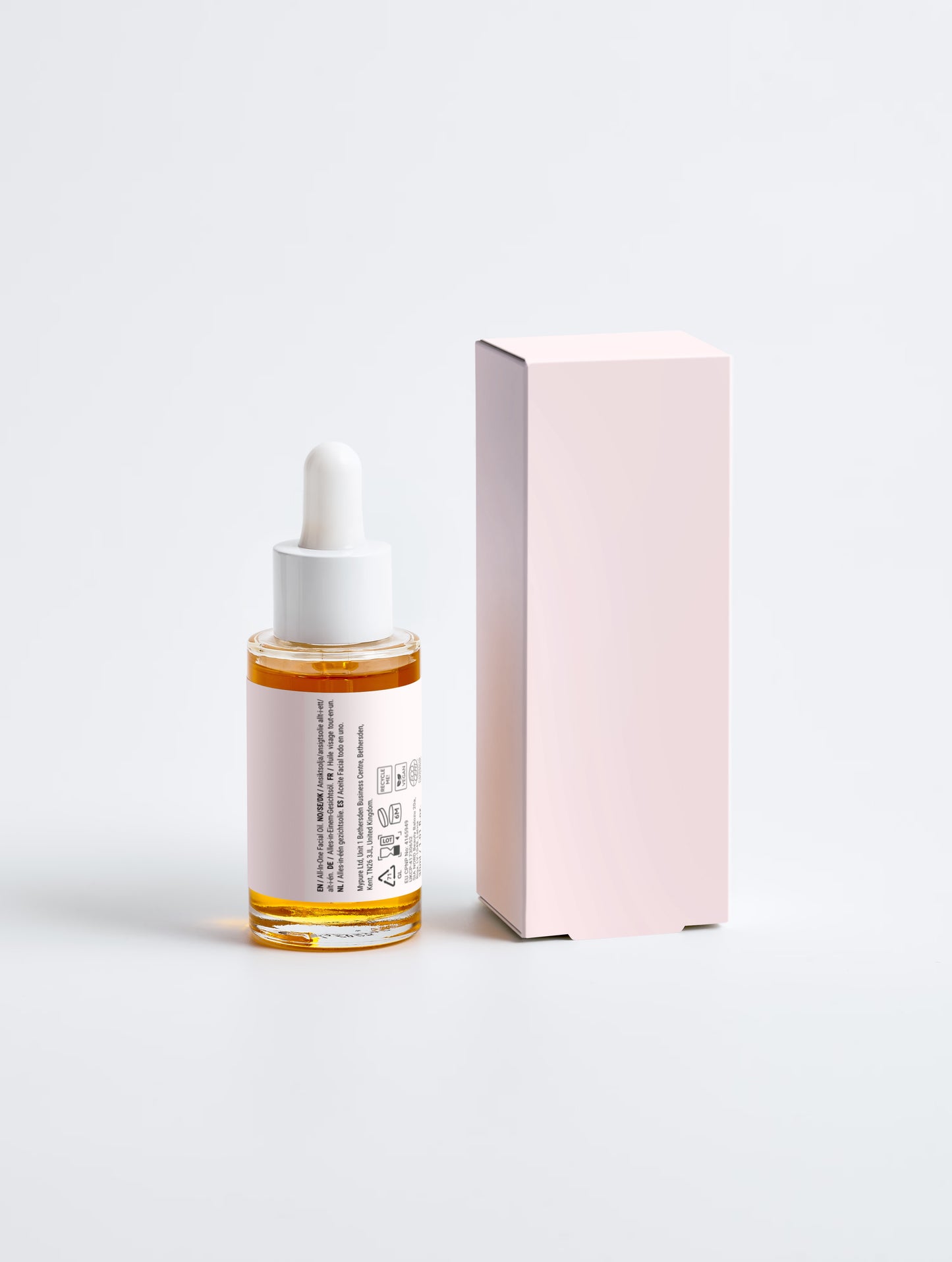 LOVEBUG All-In-One Facial Oil with the carton turned to show the ingredient list