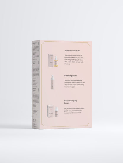 Back of the LOVEBUG Everyday Essentials Collection Box, showing the three formulas inside