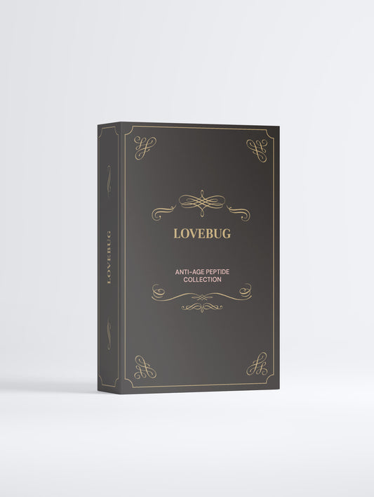 LOVEBUG Anti-Age Peptide Collection box in ink, front view