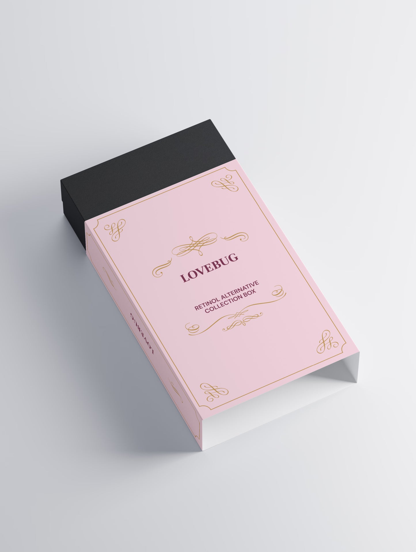 LOVEBUG Retinol Alternative Collection Box in berry, angled view