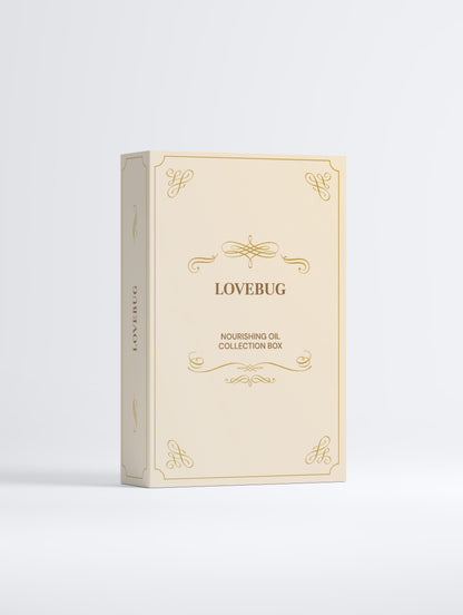 LOVEBUG Nourishing Oil Collection Box in amber, front view